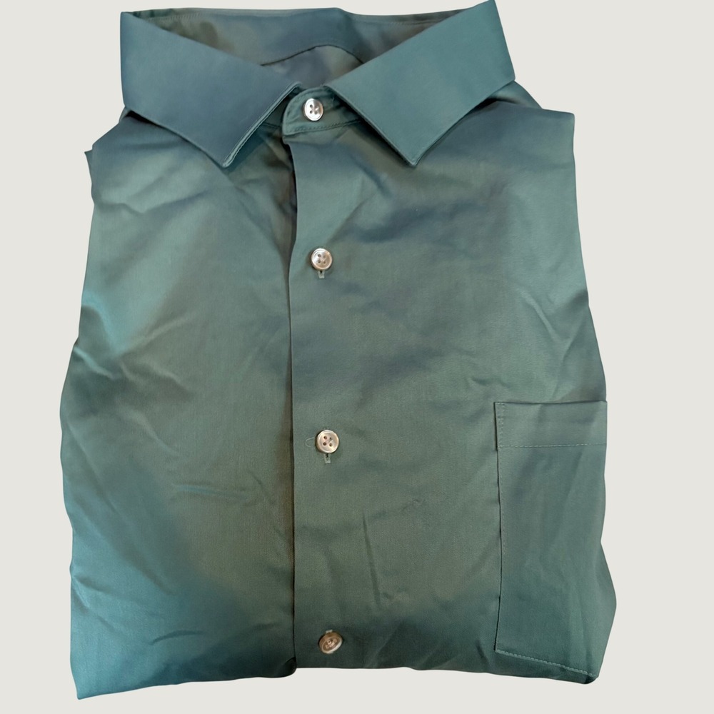 Van Heusen Mens Ultra Wrinkle Free Stretch Dress Shirt Moss Green 19 37/38 Tall